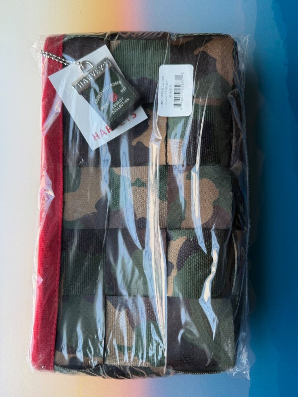 New Harveys Seatbelt Bags Armed with Roses Legacy Convertible Clutch Camo